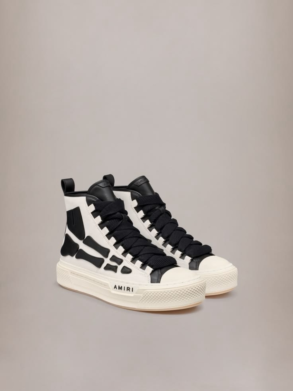 AMIRI Black and Off-White High-Top Sneakers with Skeleton Overlay